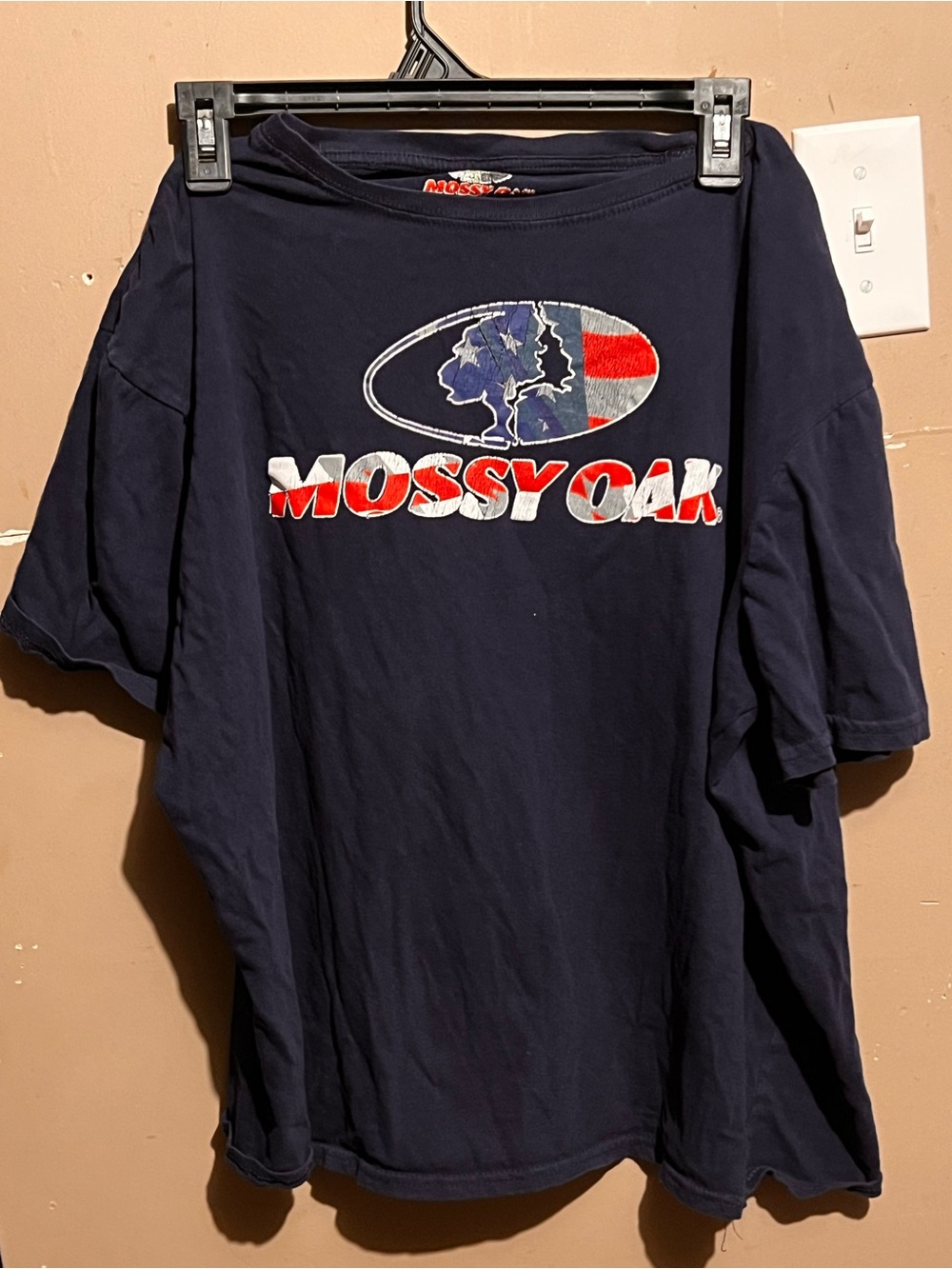 Mossy Oak Navy Short Sleeve Graphic Tee with Red & White Logo